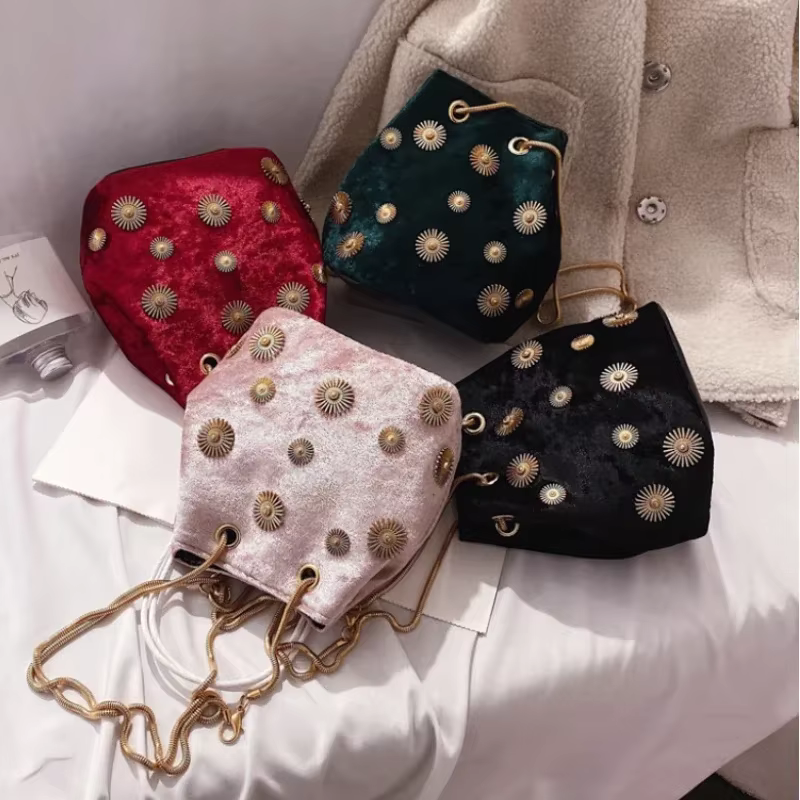 Nouveaux sacs à bandoulière pour femmes sac seau élégant sac à main en velours fourre-tout sac