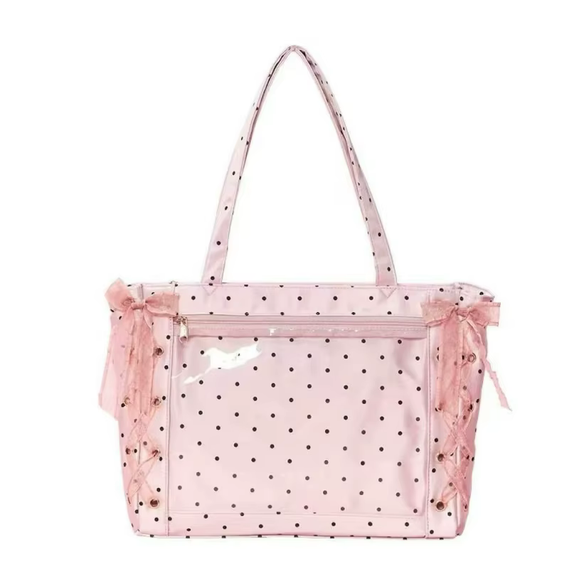 Sac à poignée supérieure pour femmes, sac à bandoulière en ruban de Satin à pois, grande capacité pour étudiants, Texture confortable et polyvalente, sac Ita