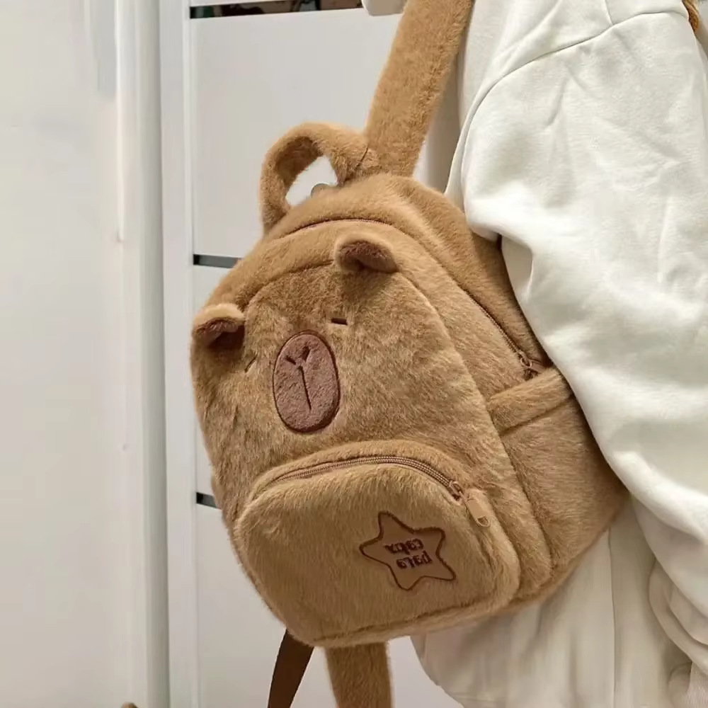 Kawaii Capybara sac à dos en peluche pour femmes polyvalent dessin animé drôle Capibala sac à bandoulière aLrge capacité sac fourre-tout