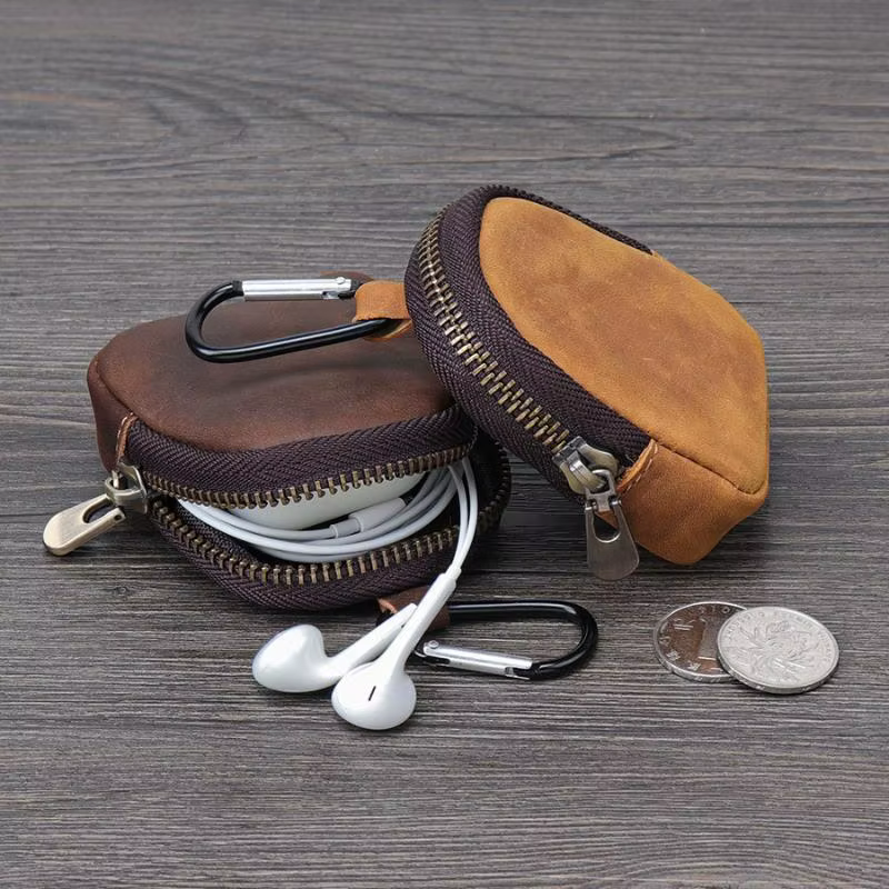 Mini pochette rétro en cuir PU avec fermeture éclair pour pièces de monnaie