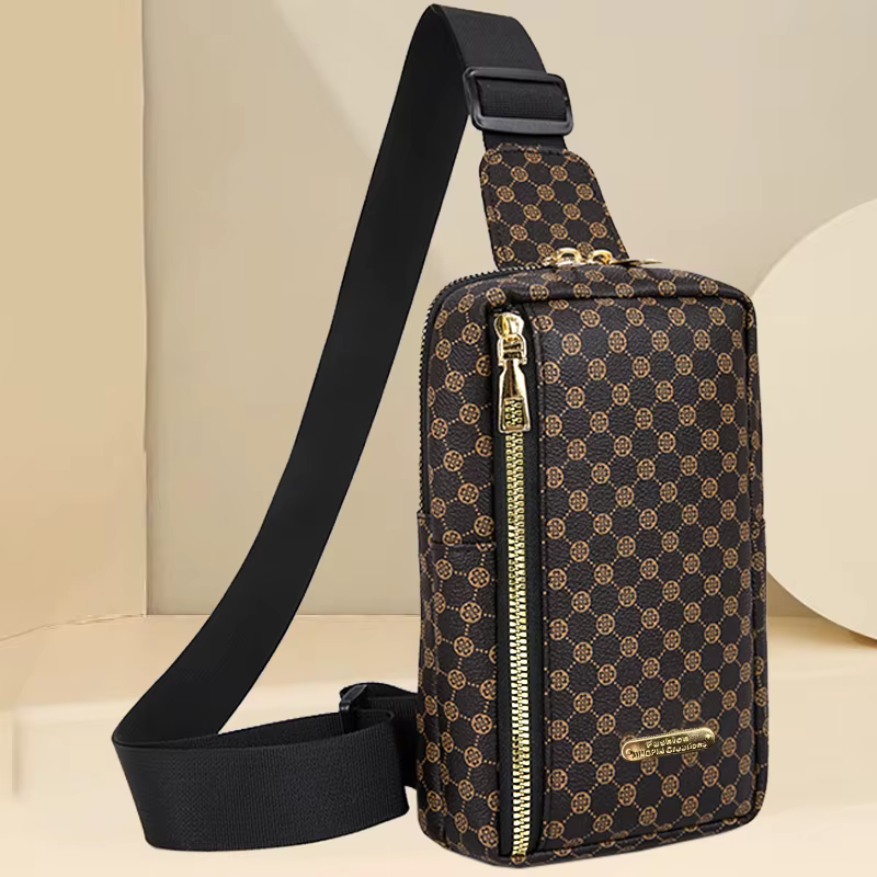 Sac de poitrine classique à motif écossais marron