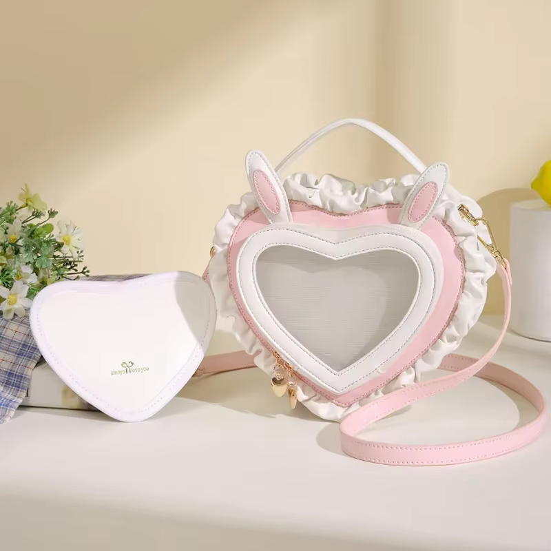 Lolita Ita Bolsos Mujer doux mignon dentelle Sac à main lapin oreille pêche coeur douleur sacs à bandoulière Transparent Sac Femme nouveau Bolso