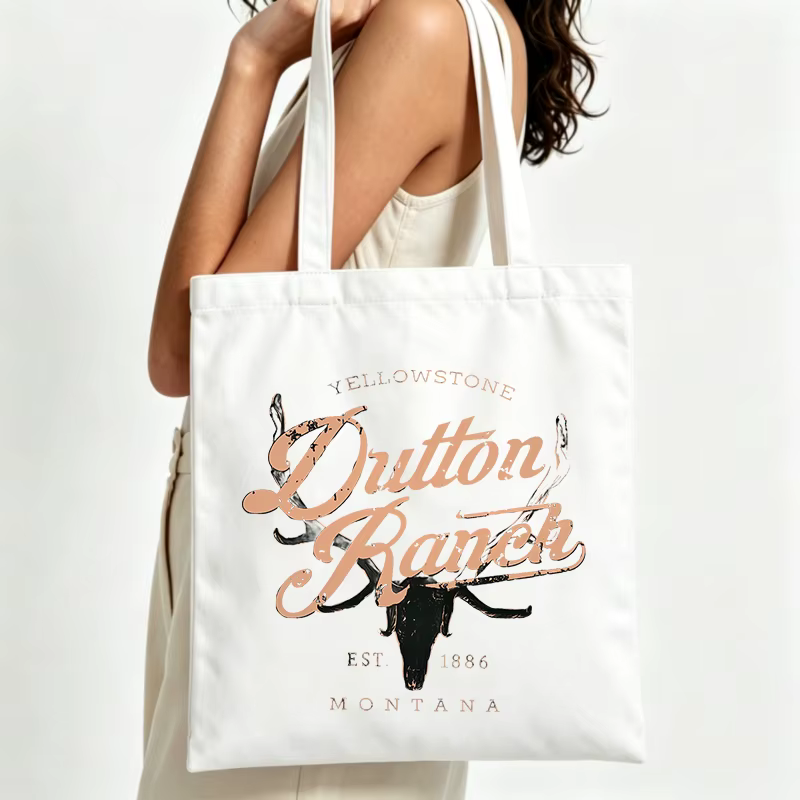 Sac fourre-tout en toile de style western pour femme avec impression graphique et typographie