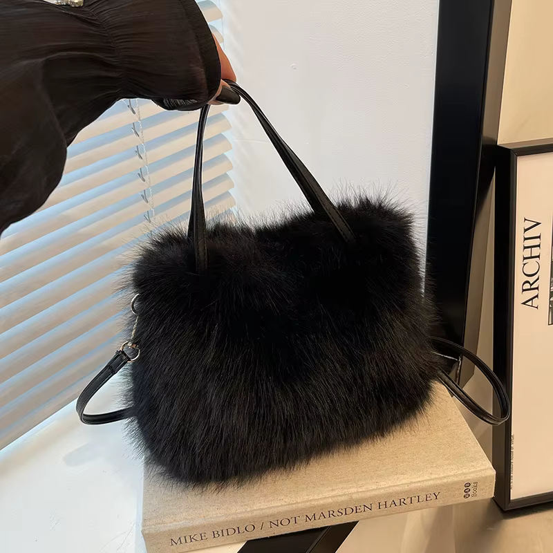 Sacs à main à pompon en fausse fourrure pour femmes, sac à bandoulière en fourrure pour dames, fourre-tout en peluche douce, sacs à bandoulière, mode hiver, nouveau cadeau 2025