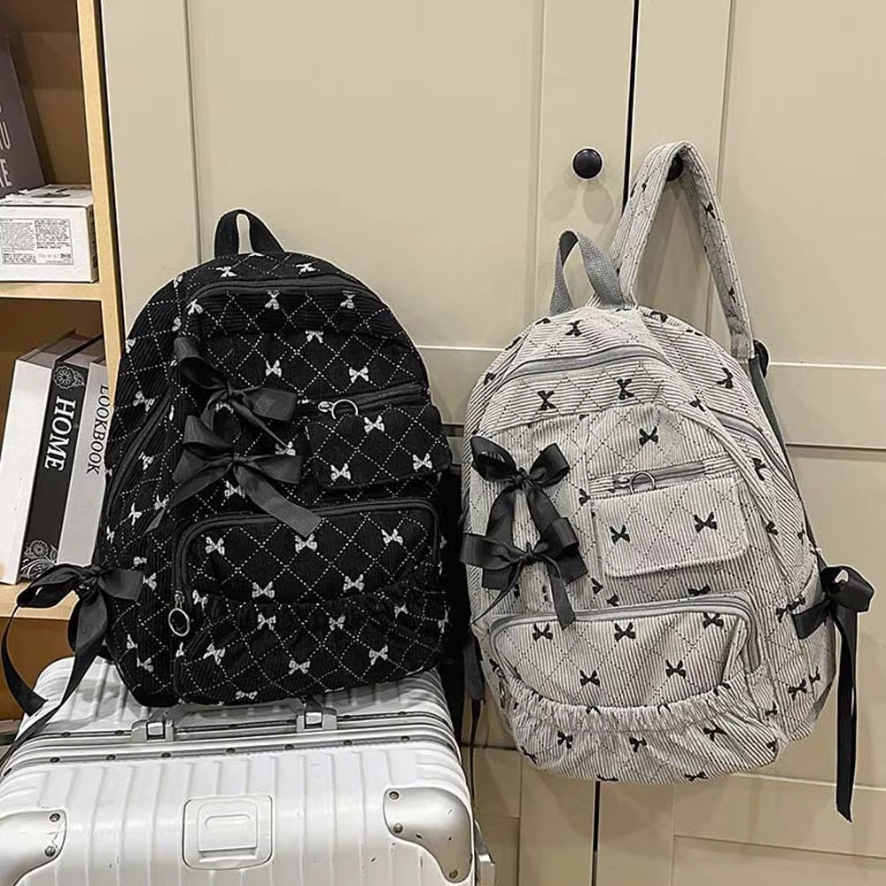 Sac à dos en velours côtelé avec nœud