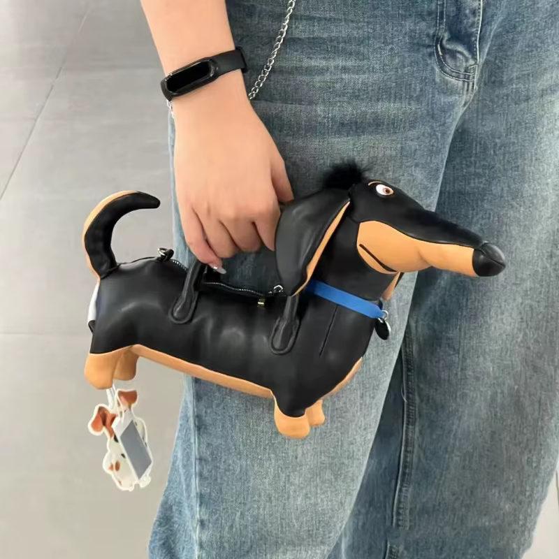 JOCross-Sacs à main en forme de chien de teckel de dessin animé pour femmes
