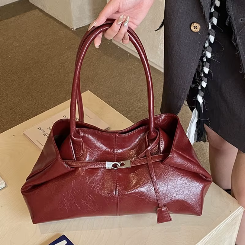Nouveau Sac à Main Femme 2026 Grande Capacité en Cuir Souple Plissé, Sac Fourre-tout Rétro pour Trajet Quotidien, Sac Bandoulière de Qualité