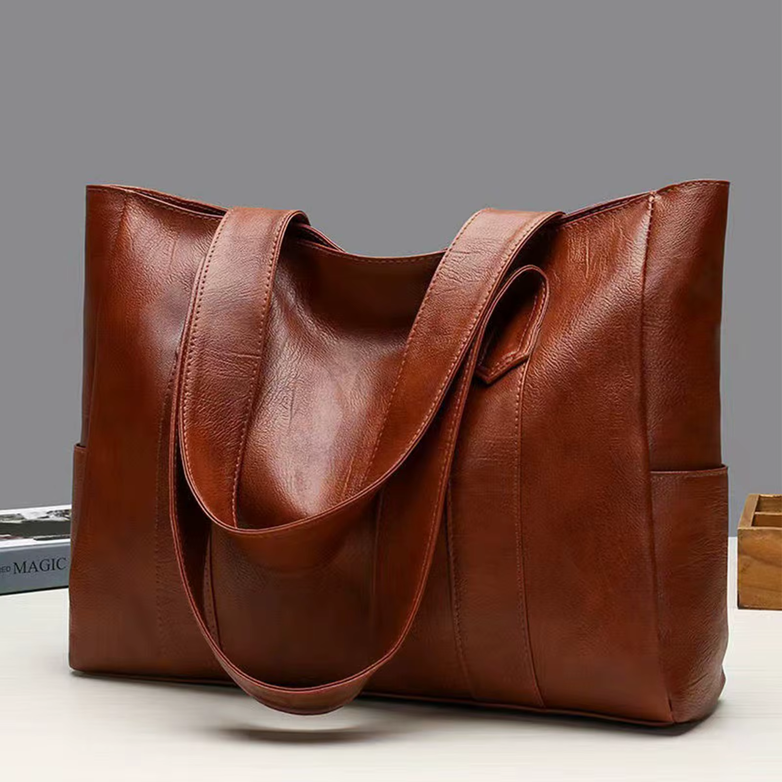 Sac seau en cuir ciré pour femmes