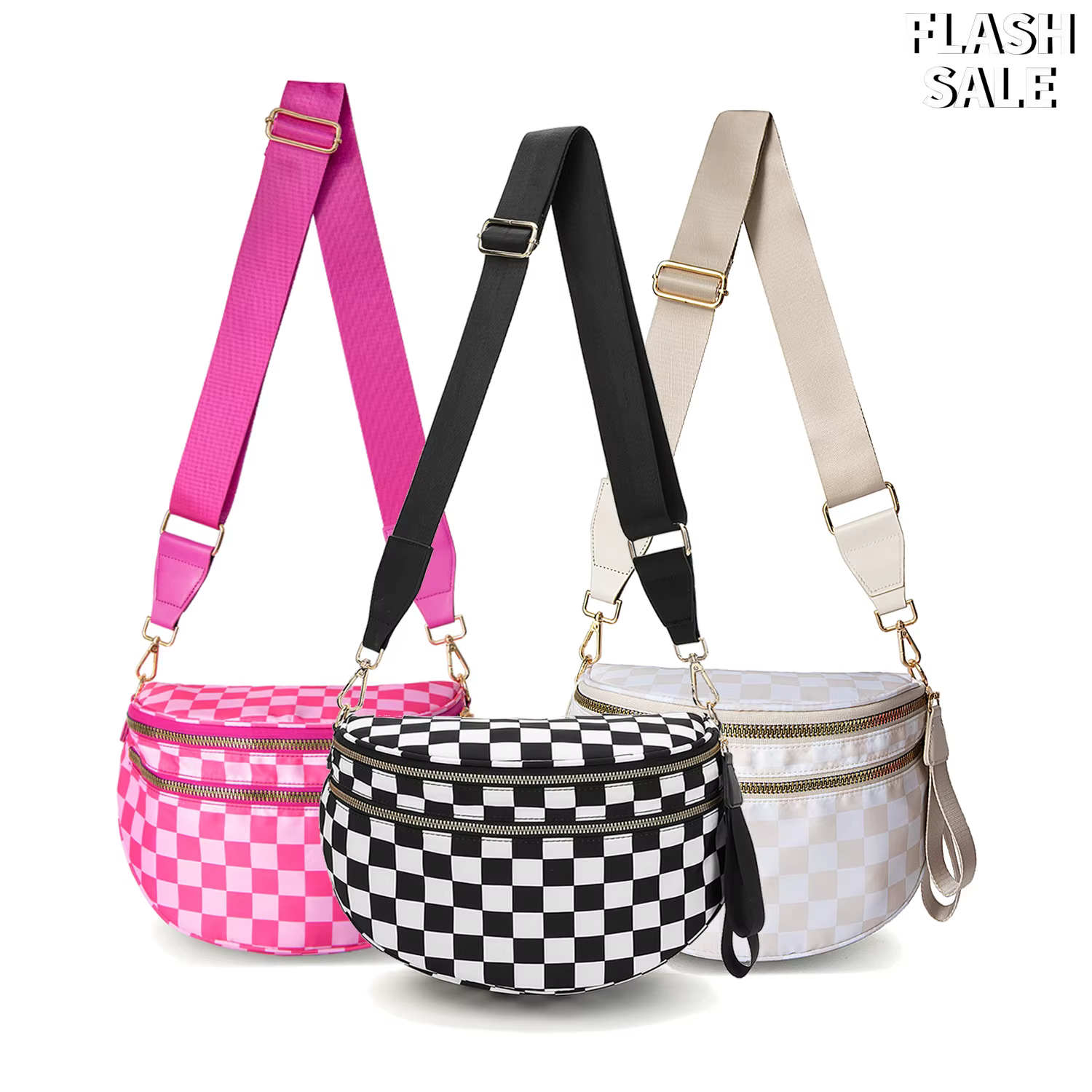 DOYOGI noir et blanc à carreaux spacieux Bum sac sacs à bandoulière pour femmes en Nylon essentiels de voyage sac de