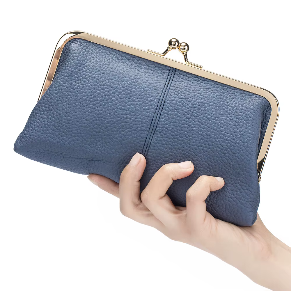 Portefeuille long en cuir véritable pour femme