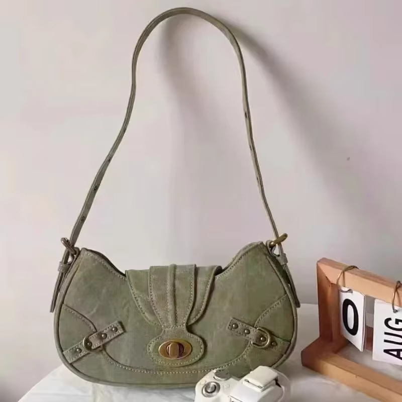 Y2k Vintage sac à bandoulière Style de rue américain Rivets vert toile sac à main gothique Punk Biker Cool Designers