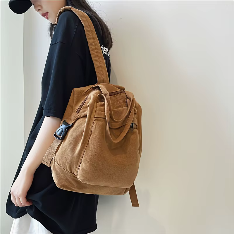 Sac à dos rétro de couleur unie pour femmes