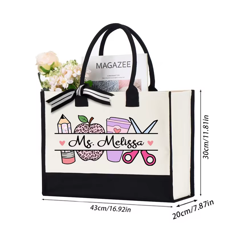 Sac fourre-tout personnalisé avec nom pour enseignant