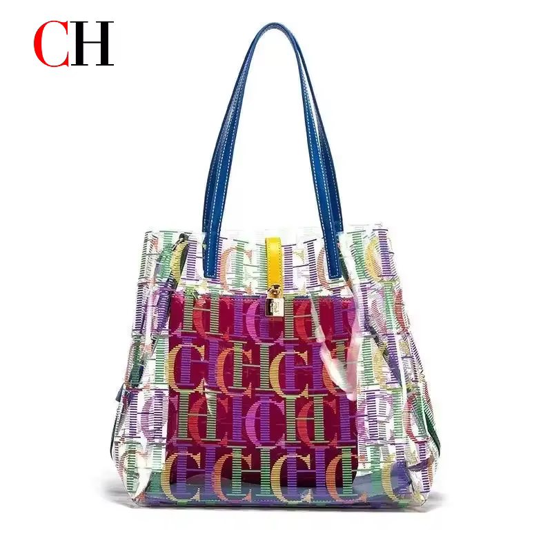Sac fourre-tout CH Jelly en PVC transparent pour femme avec pochette intérieure