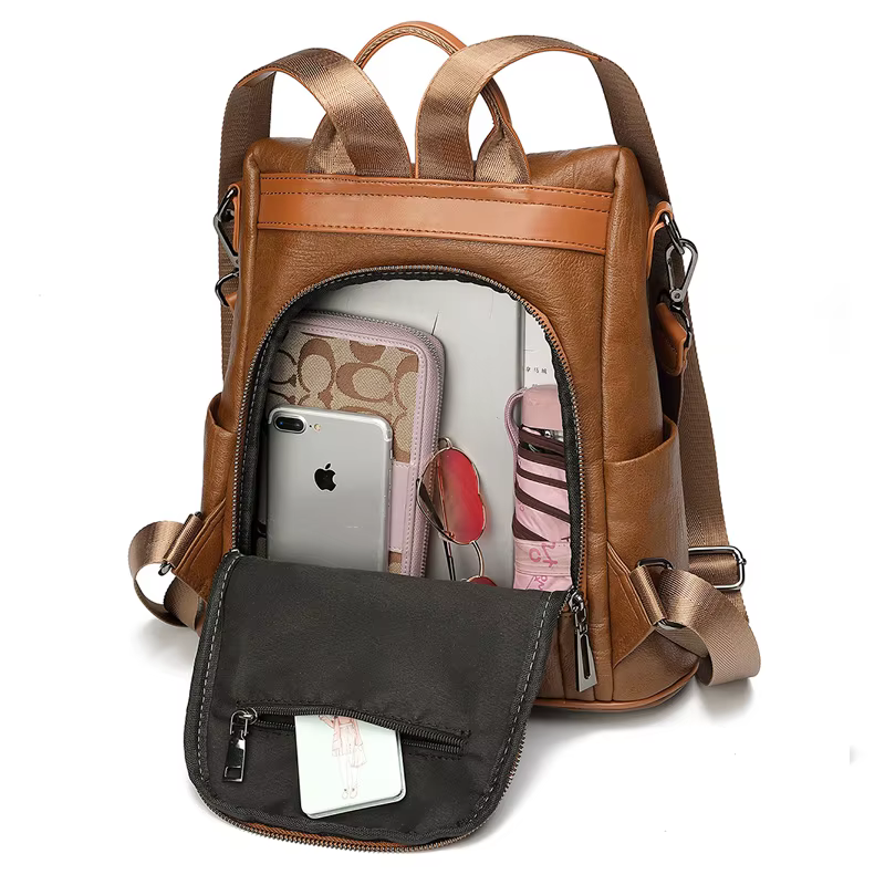 Sac à dos antivol marron pour femme