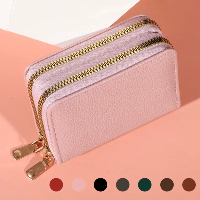 Femmes fermeture éclair Style court sac à main litchiPattern mode grande capacité Multi CaroSlot porte-monnaie