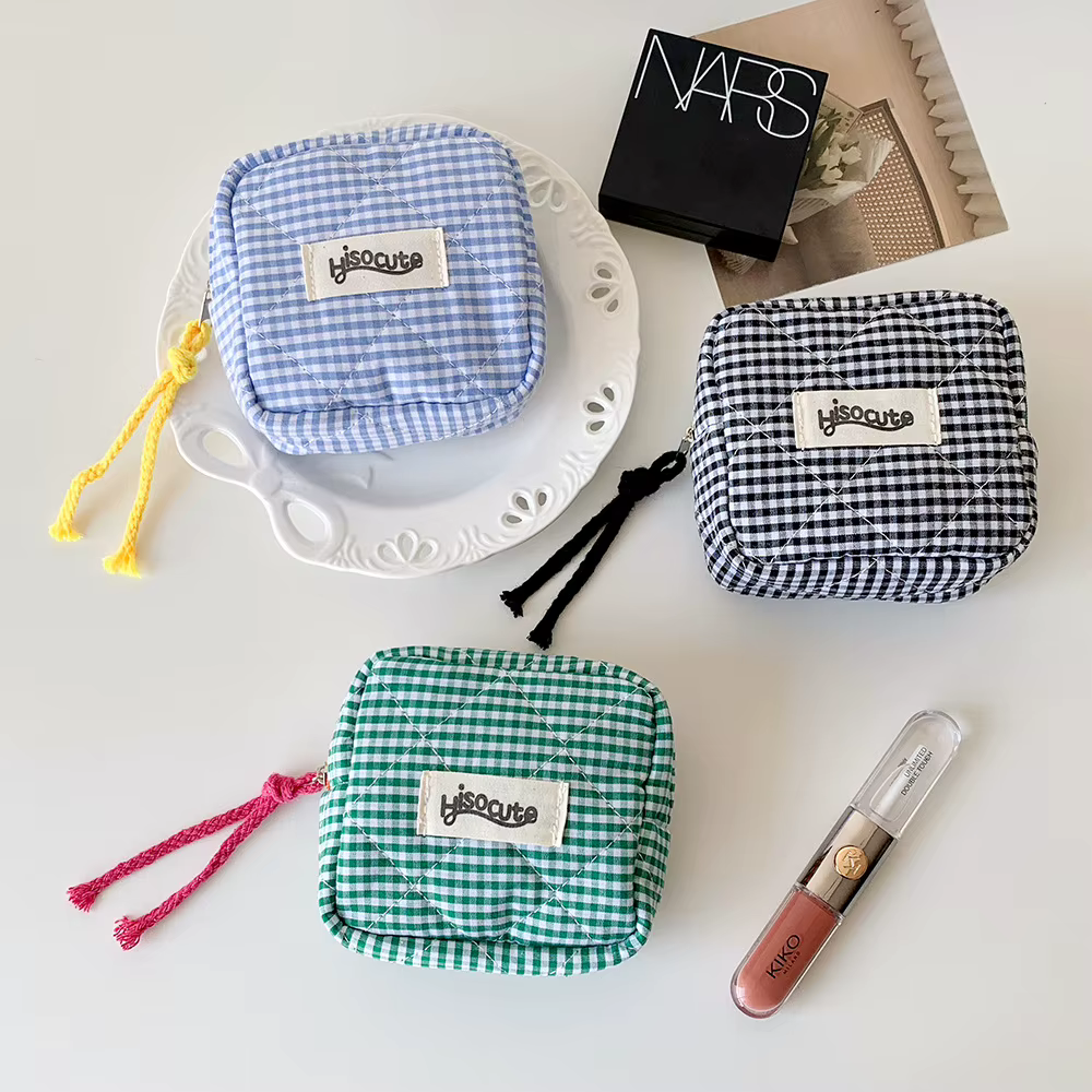 Mini pochette de rouge à lèvres à carreaux Chic avec compartiment