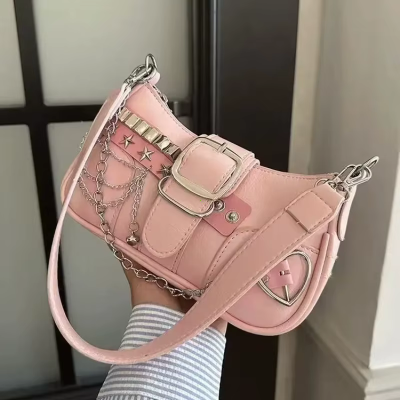 Sac à bandoulière léger en cuir PU avec sangle en chaîne