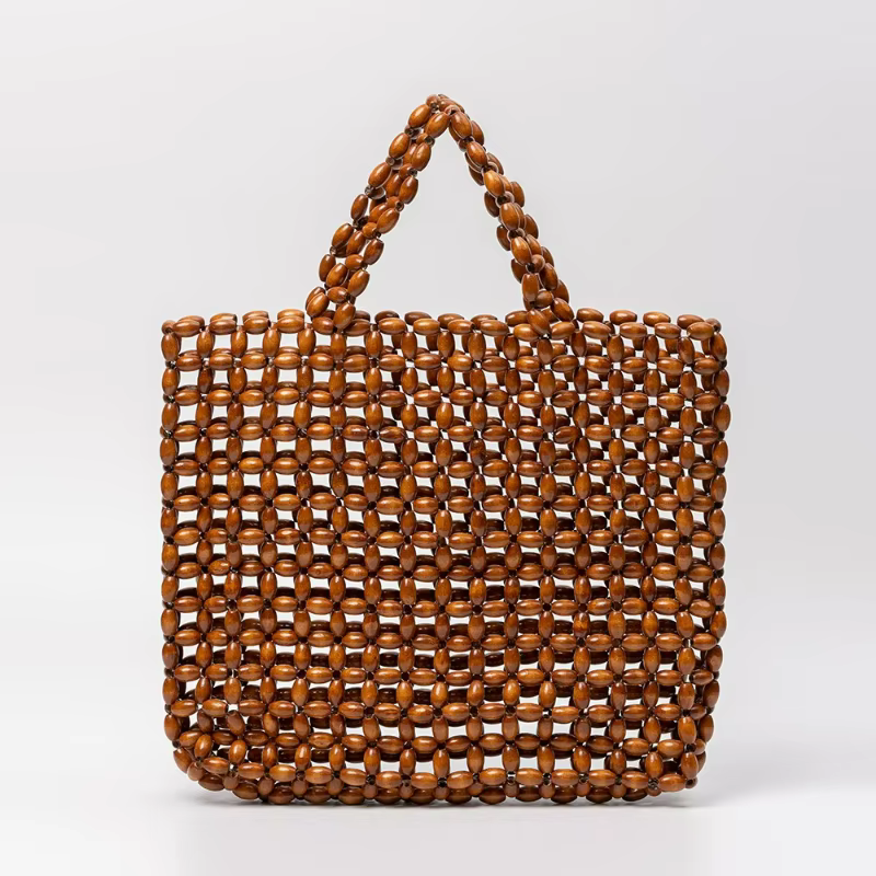 Sac à main rétro en perles de bois tissées à la main