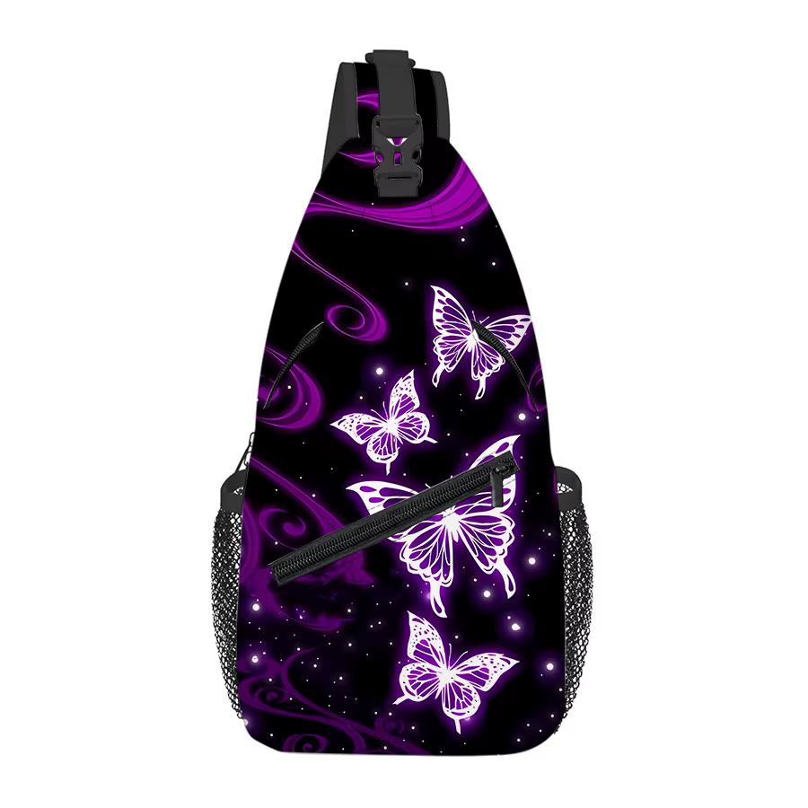 Petit sac de poitrine papillon violet pour hommes et femmes
