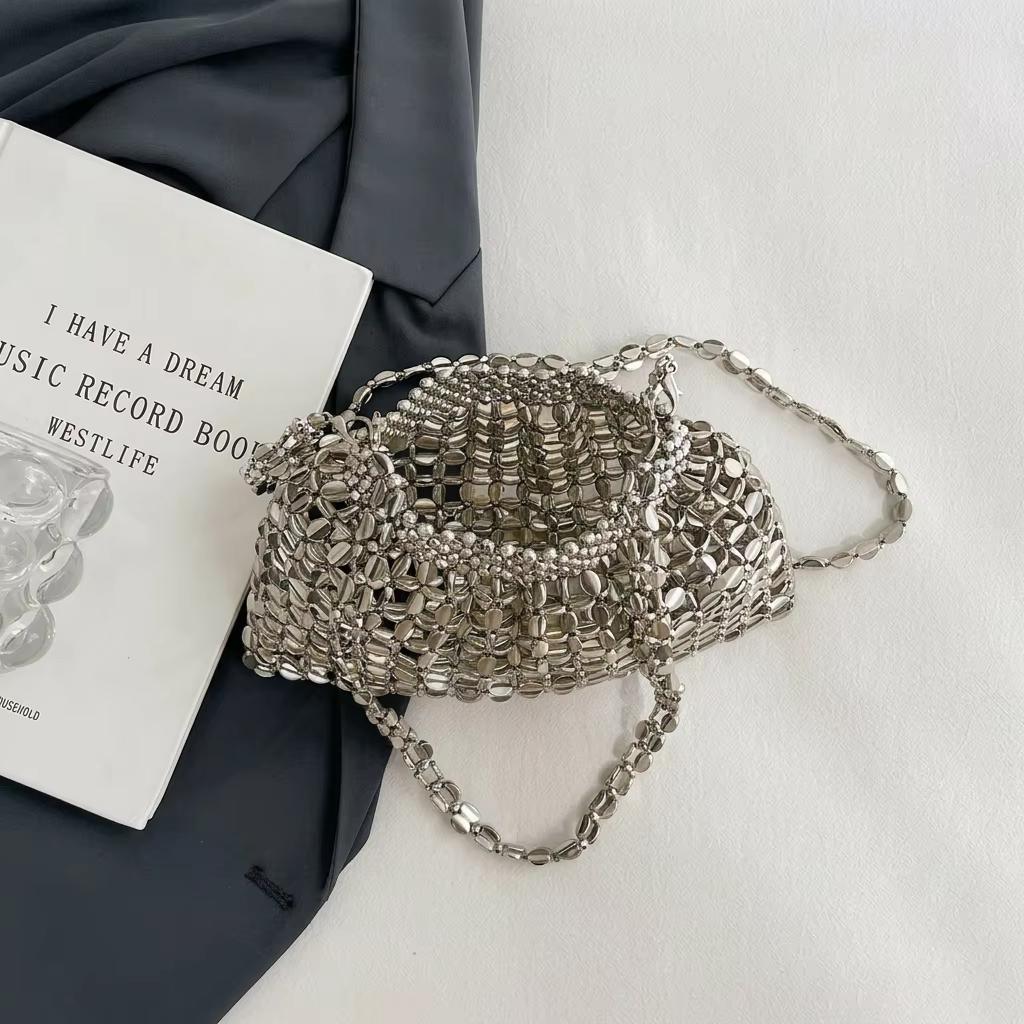 Sac seau brillant argenté pour femme