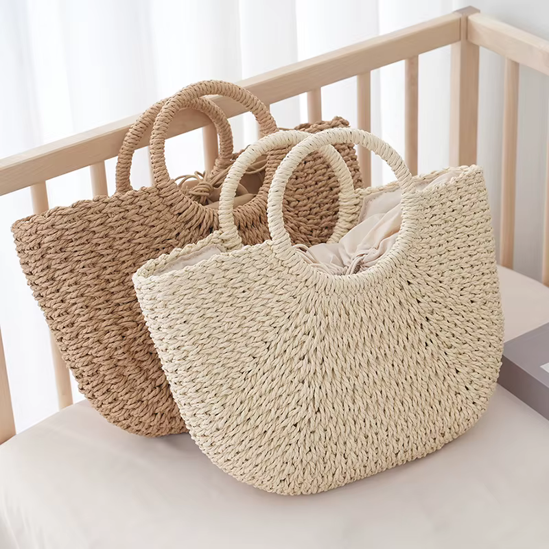 Sac d'été en paille demi-lune pour femmes