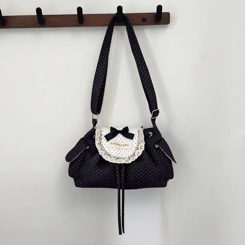 Sac fourre-tout en dentelle à pois grande capacité