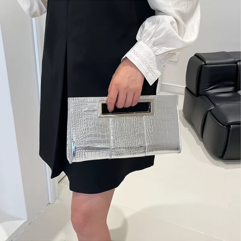 Pochette en cuir PU gaufré Crocodile pour femmes