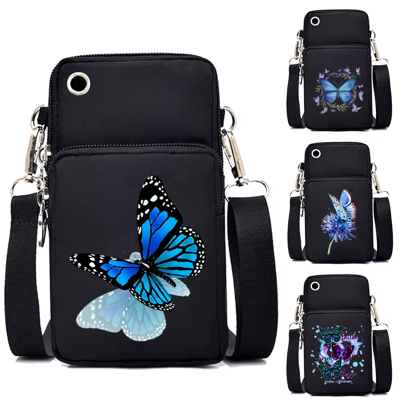 Femmes Mini sac de téléphone portable Vintage aquarelle papillon imprimé petits sacs à bandoulière fourre-tout sac à
