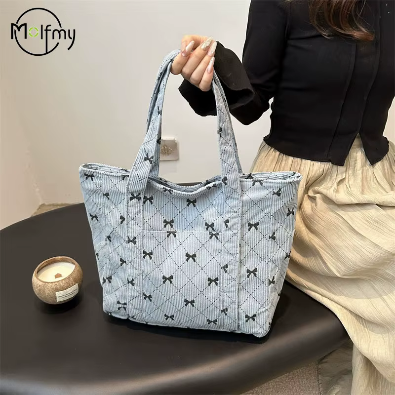 Sac fourre-tout en velours côtelé à motif d'arc