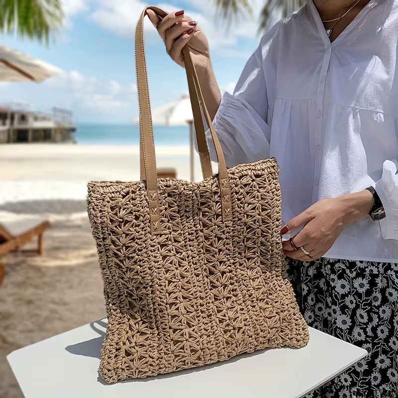 Sac à Main en Paille de Grande Capacité pour Femme