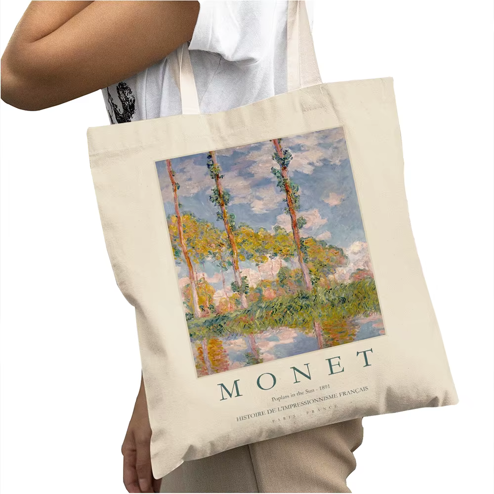 Vintage Claude Monet fille épaule fourre-tout sac à main dame sacs à provisions paysage exposition Art femmes grand sac de shopping 40x45 cm