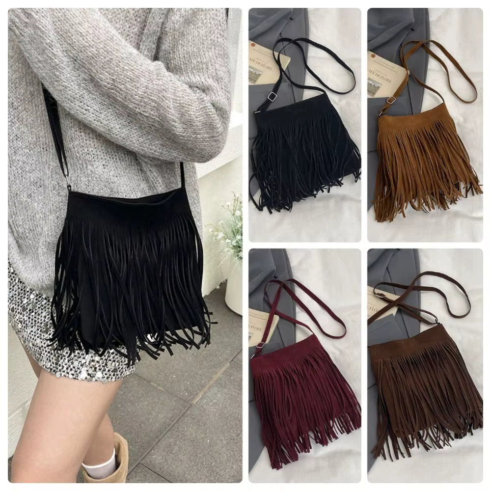 Sac bandoulière vintage en suède à franges