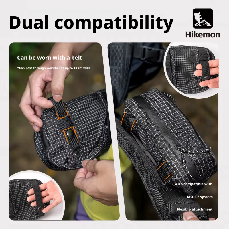 Sac banane Hikeman léger et imperméable pour la randonnée en extérieur avec système MOLLE, sac de poitrine respirant pour le cyclisme, la course à pied et les activités tactiques