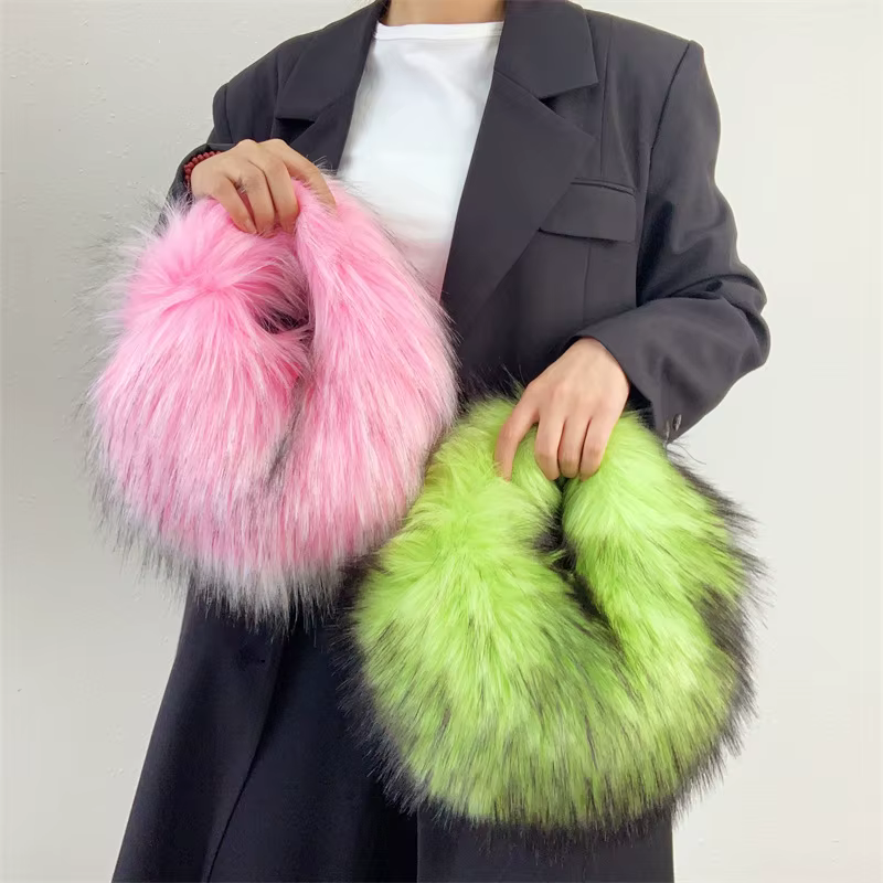 Sac à main Hobos en fausse fourrure pour femme