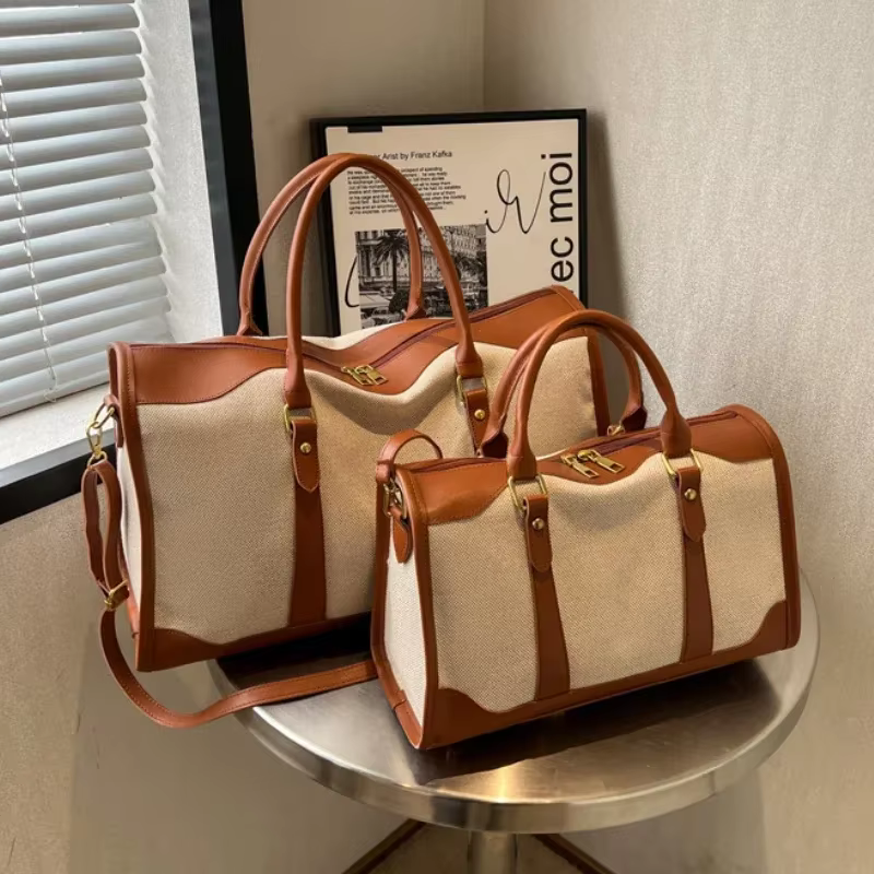 Sac à main de rangement de voyage pour femme, sac à bagages de fitness vintage, sac à bandoulière initié unique, grand sac en nylon et cuir PU, 2024 sacs à main