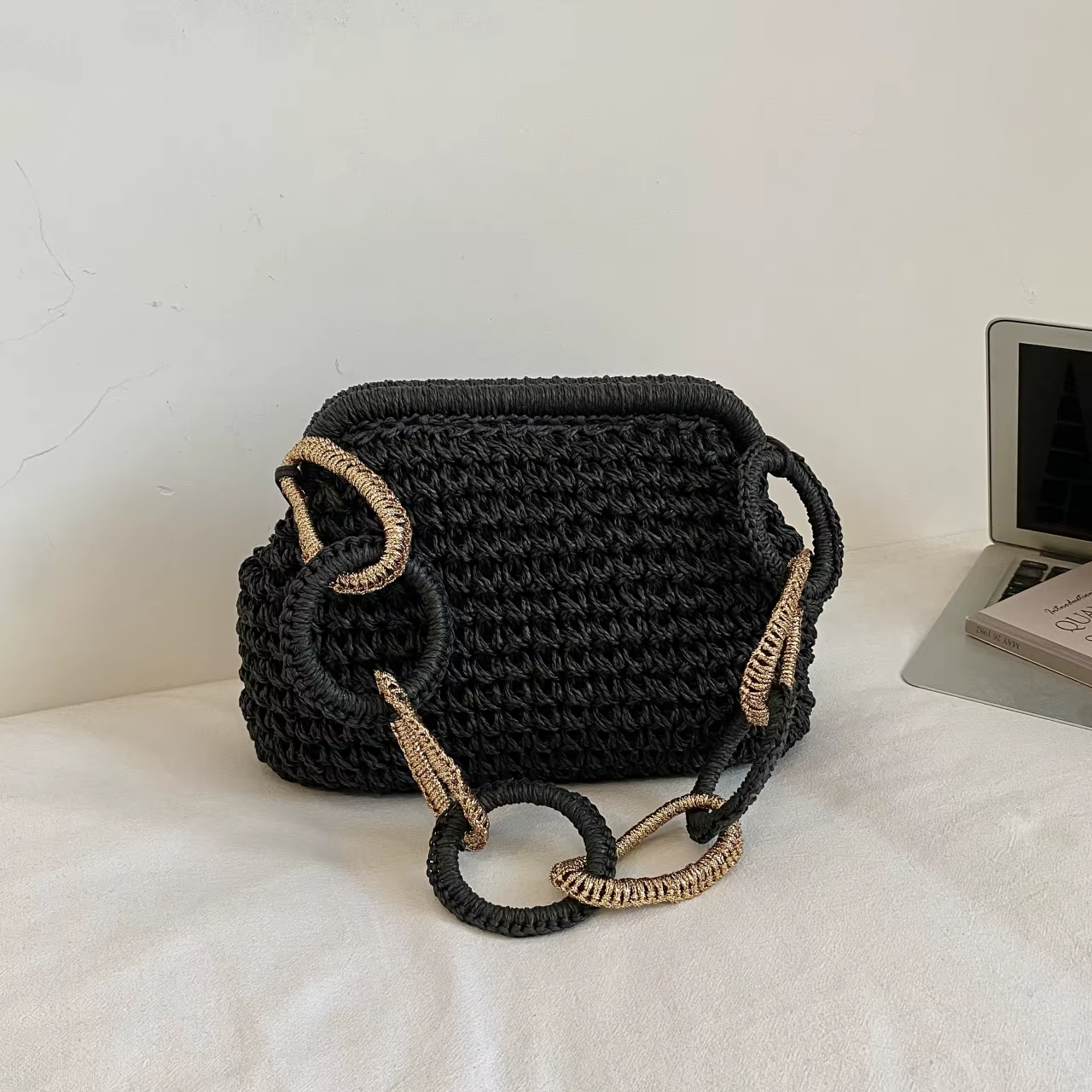 Sac à bandoulière rond grand format avec chaîne pour femme