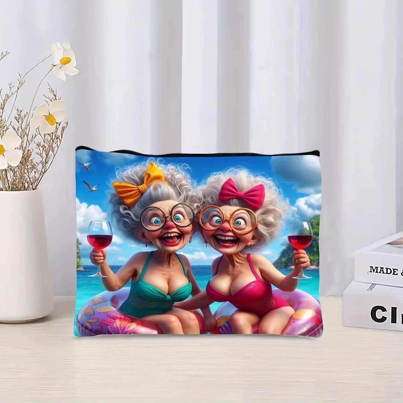 Une trousse de maquillage à motifs de grand-mère intéressante - Une pochette à fermeture éclair multifonctionnelle et