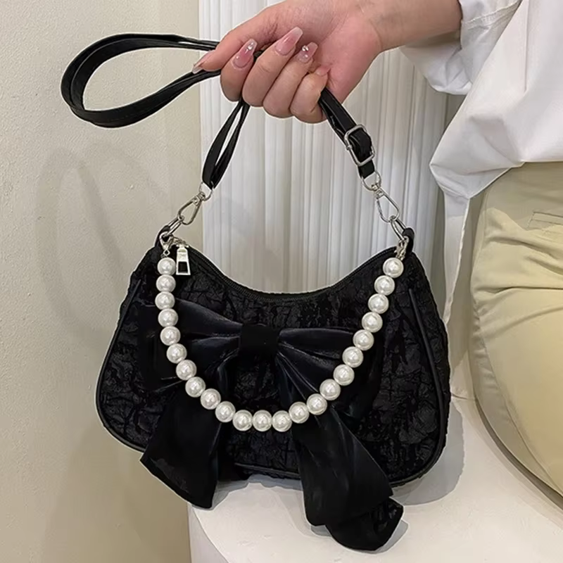 Sac à main plissé blanc en perles pour femmes