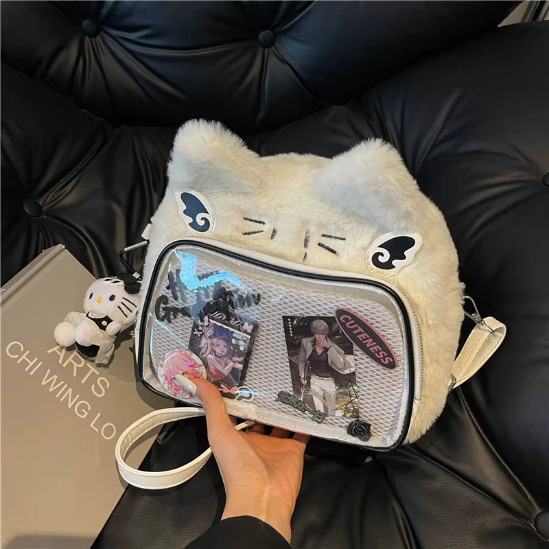 Doux mignon chat rose Mini sac à dos femmes Harajuku esthétique en peluche