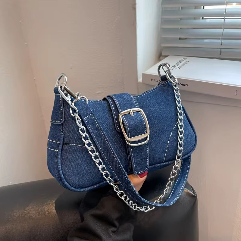 Sac à bandoulière fourre-tout en denim chic pour femmes