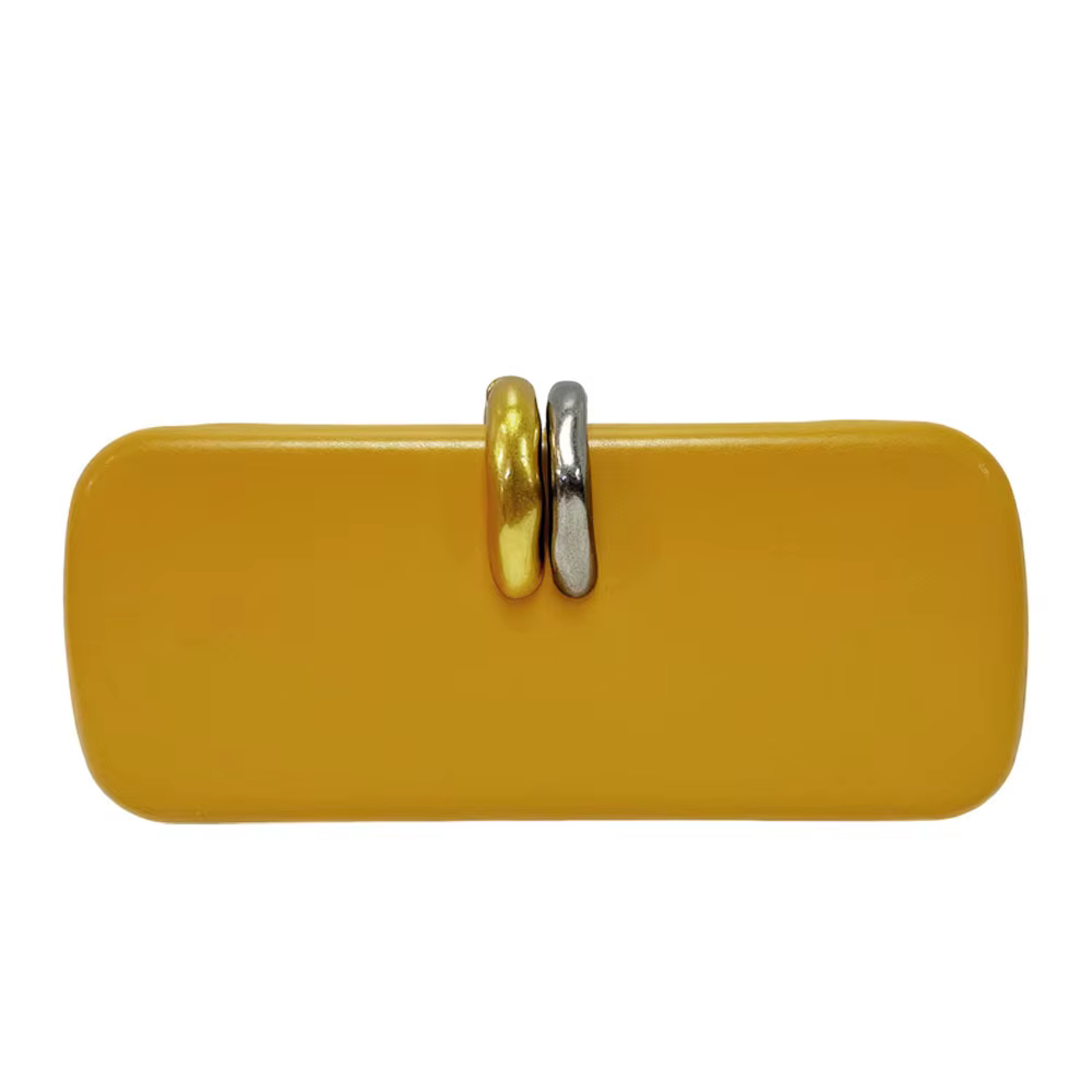 Pochette de soirée unie jaune mat avec double fermoir métallique, sac à main minimaliste pour dîner formel pour femmes matures, idéal pour les banquets
