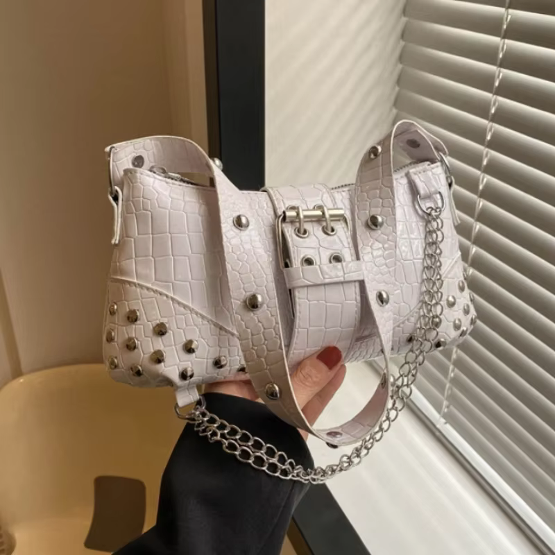 Sac à bandoulière gothique pour femmes, sac à main Style Cool, tendance Rock pour filles, chaîne à rivets Y2K pour voyage, vacances, quotidien