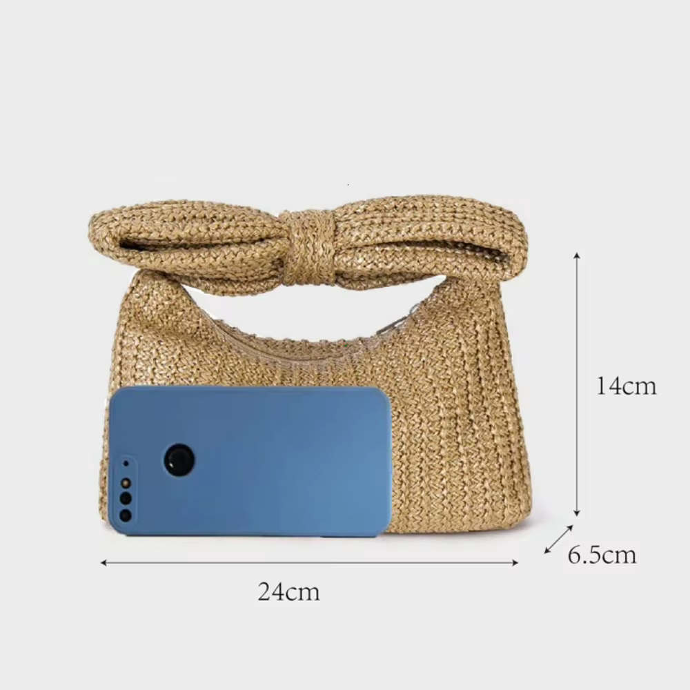 Sac à main chic en paille avec nœud pour femme – Design élégant d'été