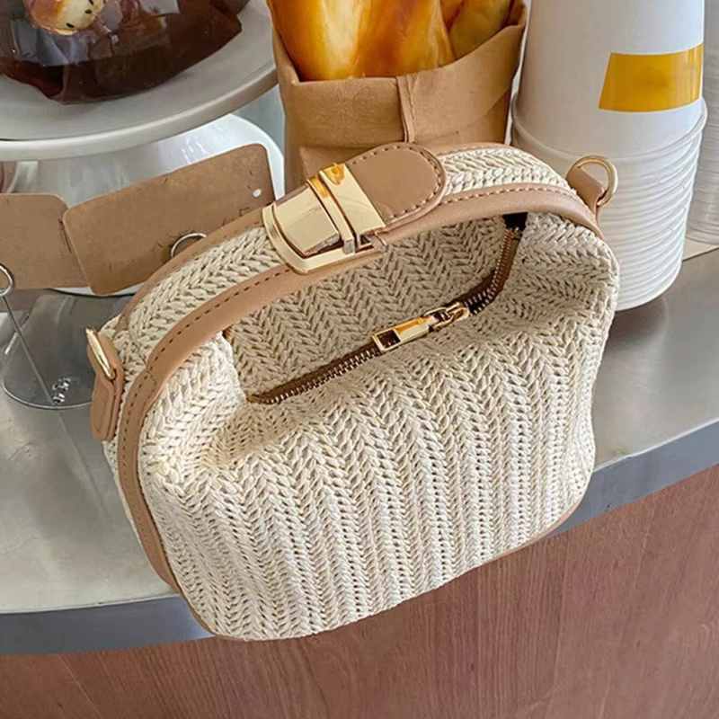 Yogodlns été petit sac à main en paille sac à bandoulière tendance tissé seau sac