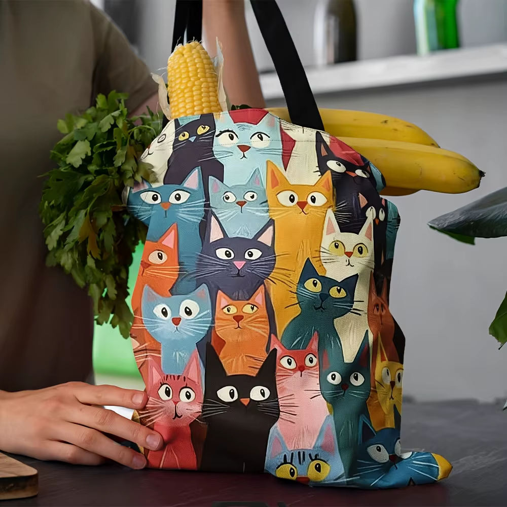 1 sac fourre-tout à motif de chat coloré – Sac à main à bandoulière réutilisable et élégant pour hommes et femmes
