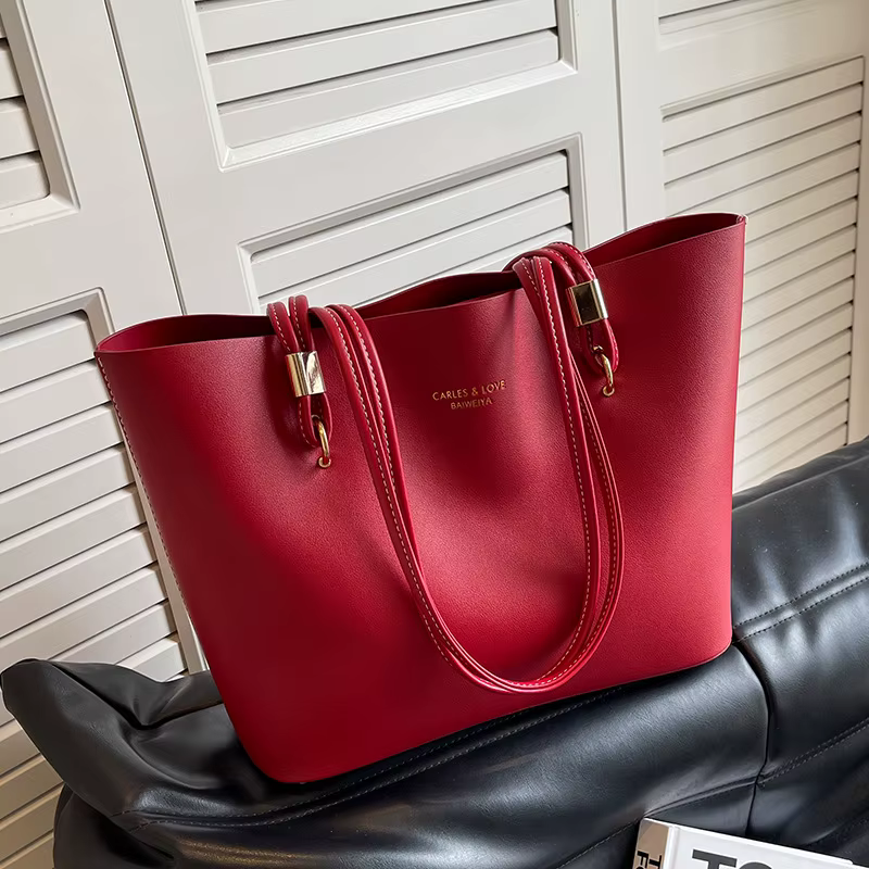 Sac à bandoulière rouge en cuir PU, grande capacité, marque de bonne qualité, fourre-tout de luxe de styliste, grand sac à main pour banlieue, fête de mariage