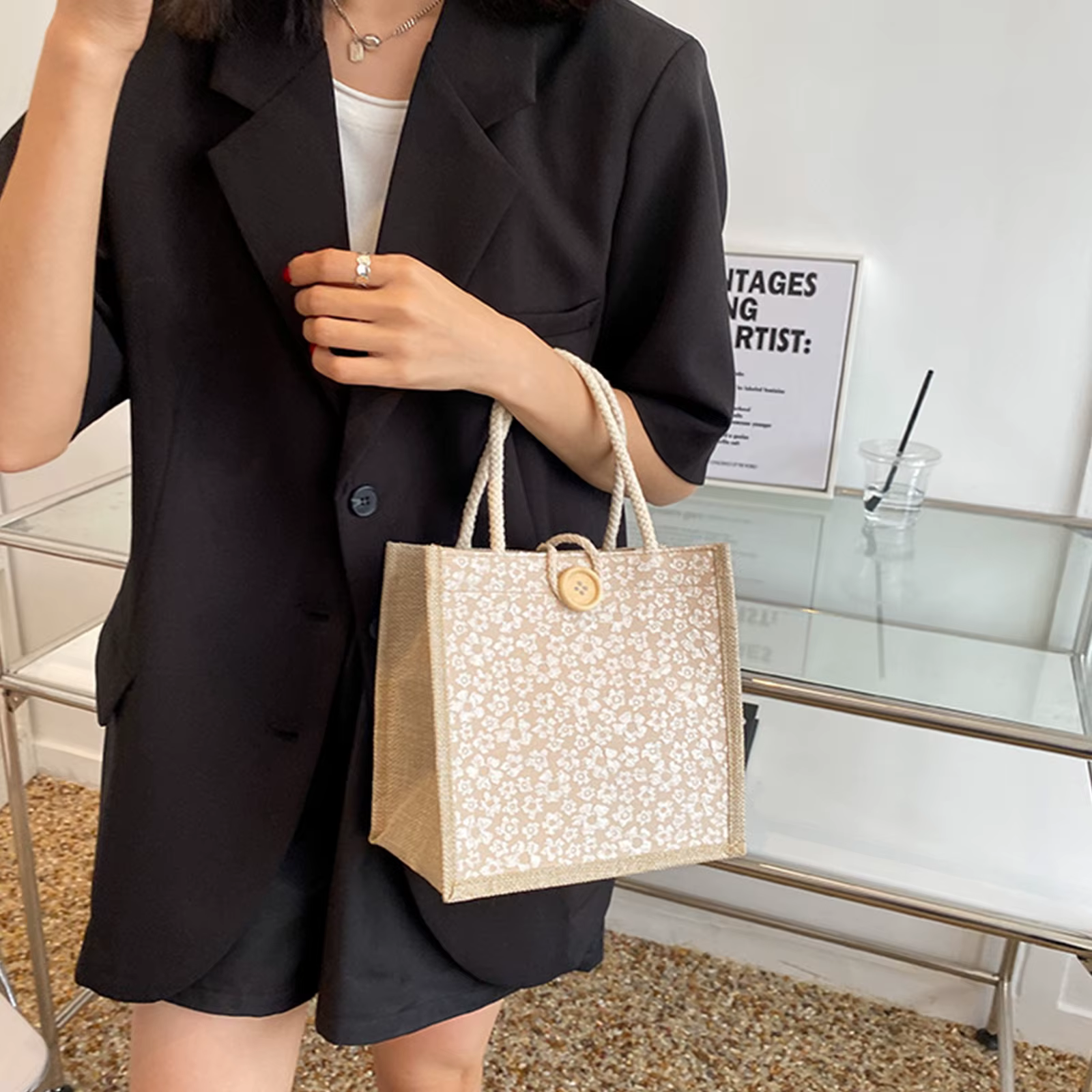 Sac fourre-tout en lin de style japonais pour femmes