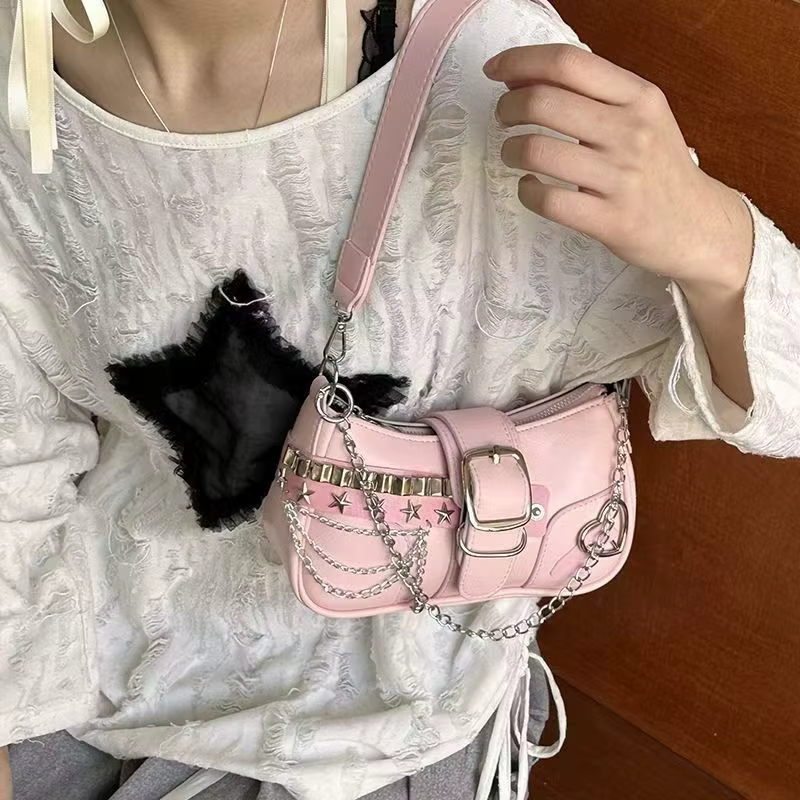 Sac à bandoulière léger en cuir PU avec sangle en chaîne