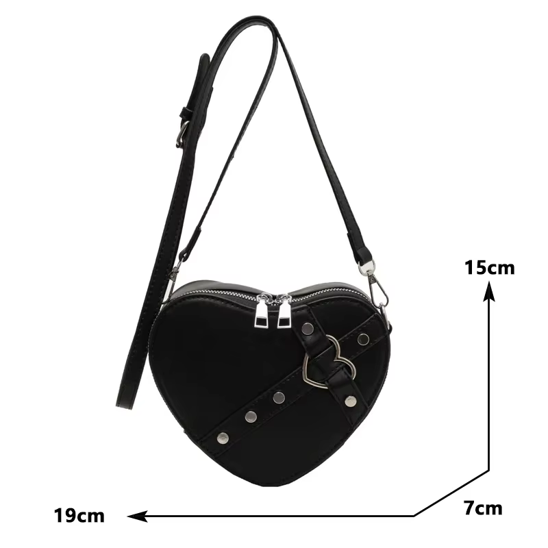 Vintage Y2K petite chaîne Rivet sac à bandoulière en forme de coeur sac à main rouge en cuir PU gothique sac